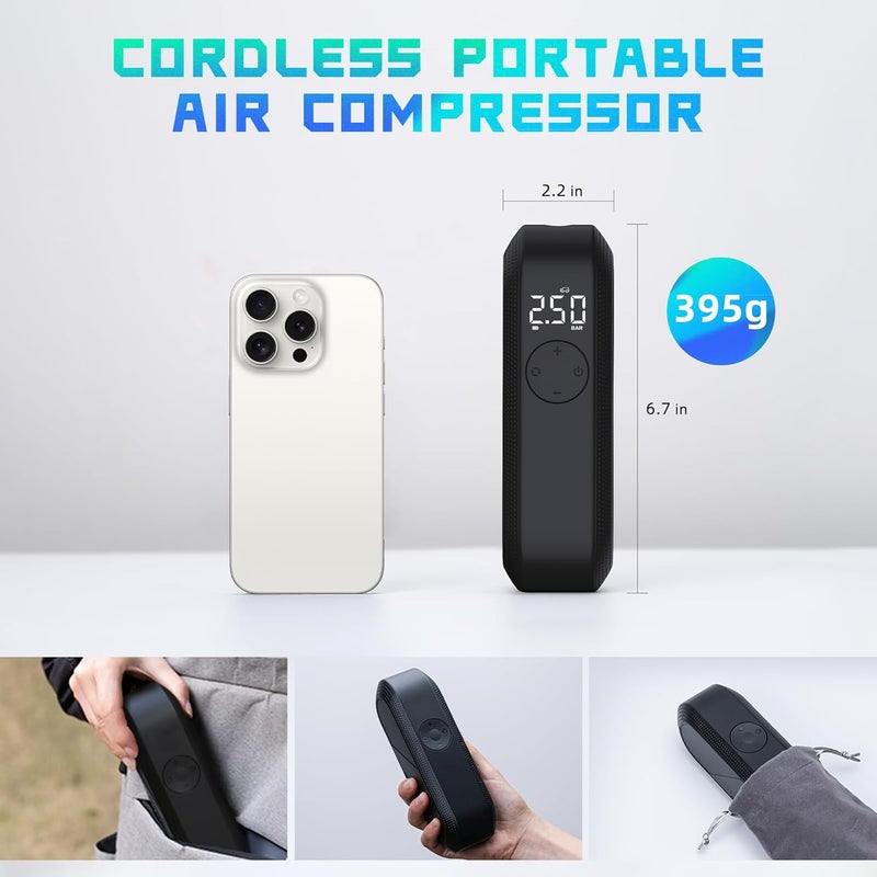 CYCPLUS Electric Air Compressor Portable Bicycle Pump Car Tire Inflator, Max 150 PSI, Auto Shut-Off Air Pump with Presta and Schrader Valves for All Bicycles Motorcycles and Cars - Image 2